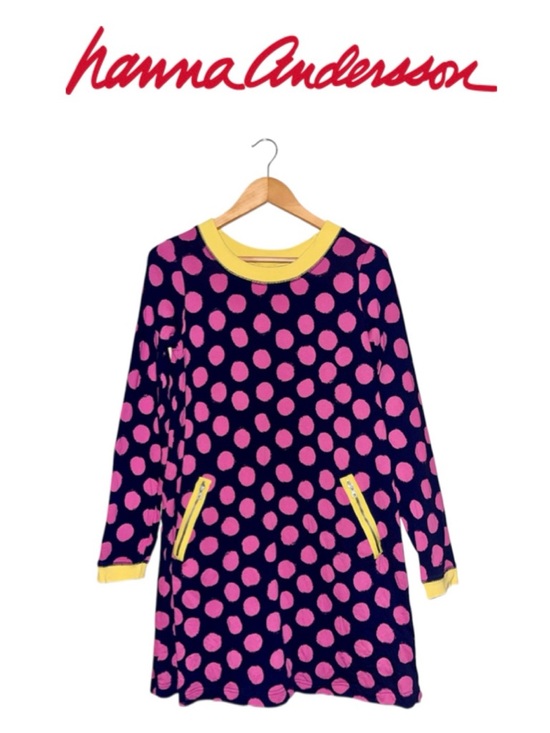 Hanna Andersson Other - HANNA ANDERSSON Pink Navy Polka Dot Long Sleeve Dress Whimsical Girl 160 14-16
